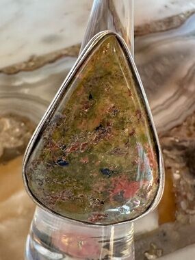 2516 Artisan Silver Ring with Earthy Unakite Stone